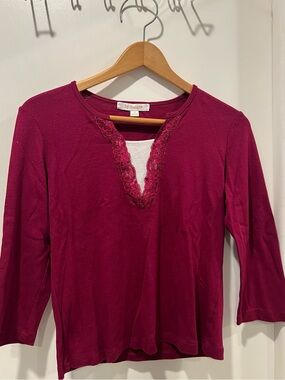 By Design Raspberry Lace-Trim Long Sleeve Tee